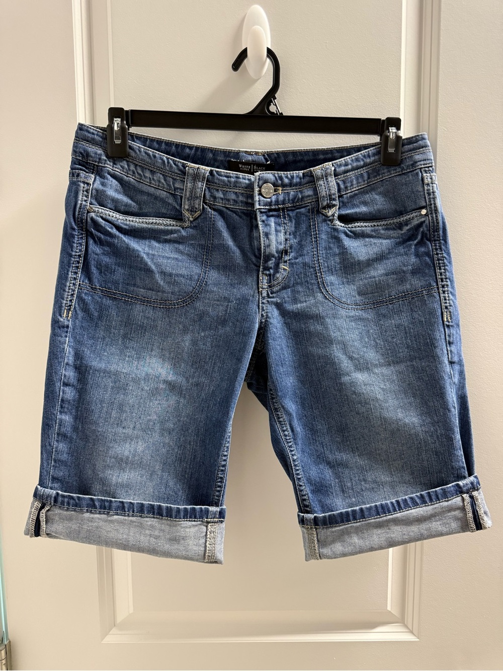 White House Black Market Blue Denim Roll-Cuff Bermuda Shorts